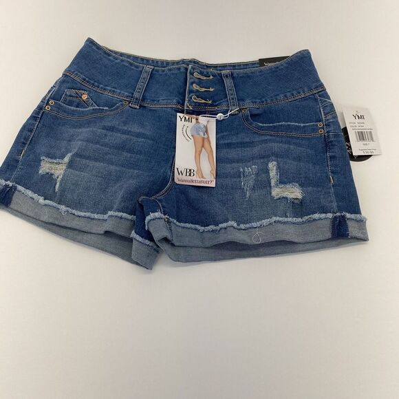 YMI Short 3 Button Denim Mid Rise Cuffs Lightly Distressed Size 7/28 new - Picture 16 of 16